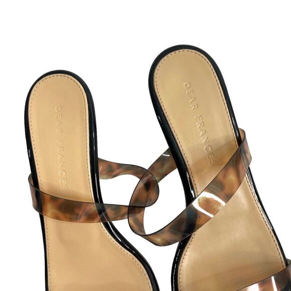 Dear Frances Rain Sandal Leopard Tortoishell Two Strap Mules Kitten Heels Size 3 - Picture 8 of 13